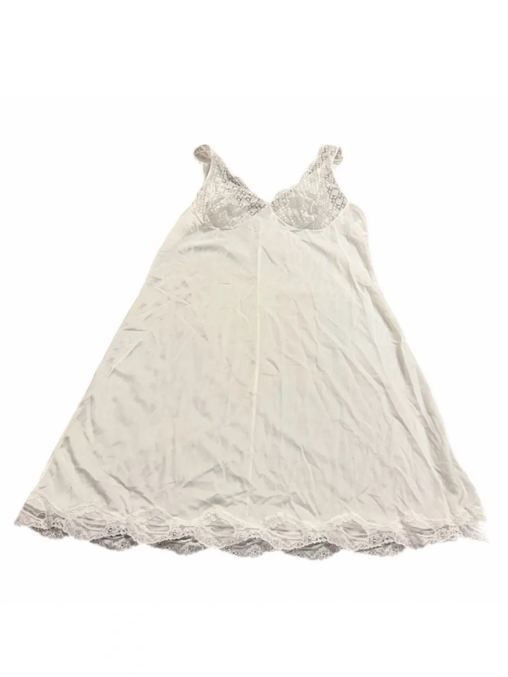 70s/80s European Vintage Silky Lace Midi Slip Dress (White) Size M